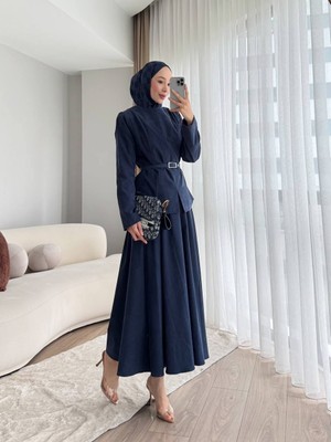 Molly Nelly Kadın Süet Dokulu Belden Oturtmalı Kemerli Takım