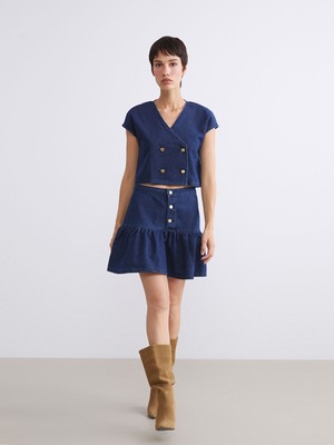 Lc Waikiki Yeni Sezon Standart Fit Pileli Mini Jean Etek