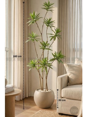 Biçiçek 160 cm Dragon Bitkisi Yapay Dracaena Küre Saksıda