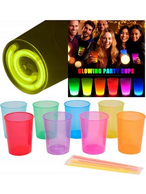 Karanlıkta Yanan Gece Işığı Mega Glow Bardaklar 8 Adet 8.5 x 10.5 cm