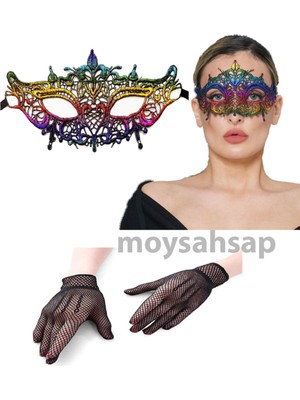 Siyah Renk Kesim Dantel Işlemeli Maske ve File Model Eldiven Seti -Model Seçiniz