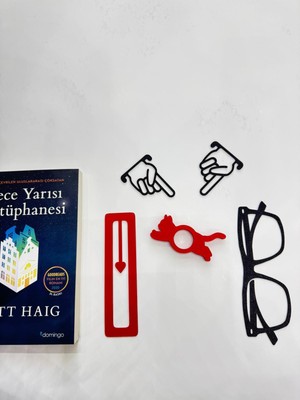Todekora  Kedili Sayfa Tutucu ve Kitap Ayracı 5'li Set Kedili Gözlüklü El Işaretli Aksesuar