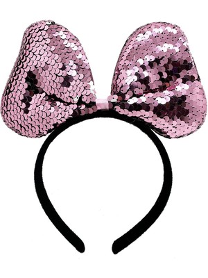 Renk Değiştiren Pullu Payetli Fiyonk Parti Tacı Pembe Gümüş Renk 20X16 cm