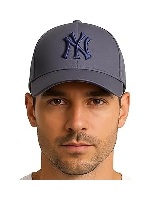 SHC4200 Ny Nakış Logolu Spor Beyzbol Şapkası Erkek Unisex Ayarlanabilir Metal Tokalı Kep Gri̇