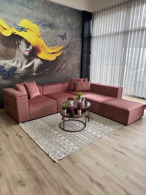 Erduran Mobilya Angelo 5 Modül Gül Kurusu Köşe Koltuk Takımı