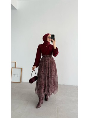 Molly Nelly Kadın Etnik Baskılı Şifon Astarlı Etek