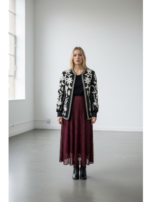 Molly Nelly Kadın Astarlı Güpürlü Lastikli Uzun Etek