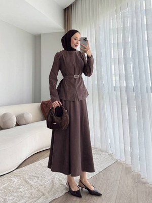 Molly Nelly Kadın Süet Dokulu Belden Oturtmalı Kemerli Takım