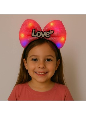 LED Işıklı Love Yazılı Fuşya Fiyonk Taç – Kız Çocuk Parti Tacı