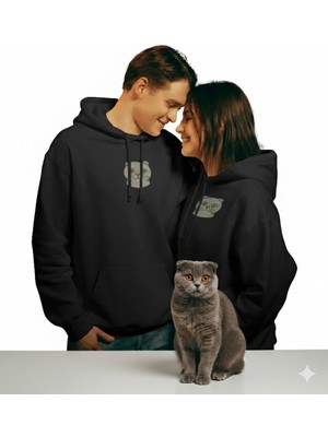 Muhtar Store Sevgililer Günü Isme Özel Scottish Fold Kedi Figürlü Çift Hoodie Kombini