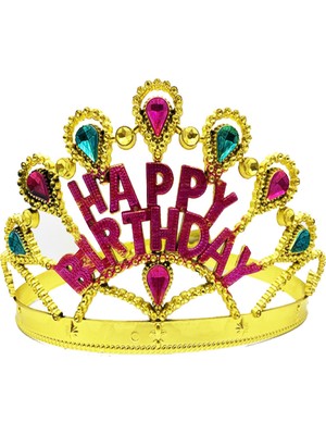 Altın Renk Happy Birthday Yazılı Doğum Günü Tacı 60 cm