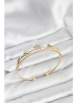 HERŞEYBURDAMODA Yıldız Model Gold Renk Pirinç Kadın Bileklik