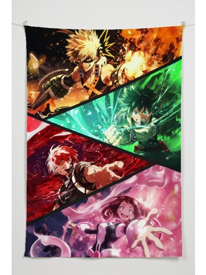 Charmbi My Hero Akademia Duvar Örtüsü – Çok Renkli Anime Temalı Kumaş Oda Dekoru Tapestry