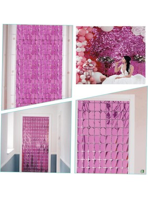Ekstra Metalize Rose Gold Renk Disko Dikdörtgen Kesim Kapı Perdesi Dekorasyon 1x2 Metre