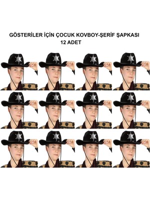 Kovboy Şerif Şapkası Siyah 12 Adet - Kostüm, Parti ve Gösteri Şapkası