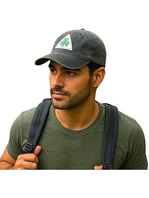 SHC4200 Perlotus Dört Yapraklı Yonca Nakışlı Şans Temalı Siyah Pamuklu Beyzbol Şapka Unisex