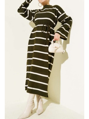 Vaniza Yatak Çizgili Ip Bağcıklı Triko Elbise
