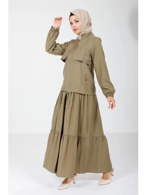 Beyza Kolu Lastikli Fermuarlı Elbise Ceket 9102