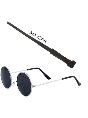 Harry Potter Asası 30 cm ve Siyah Metal Çerçeveli Harry Potter Gözlüğü Seti