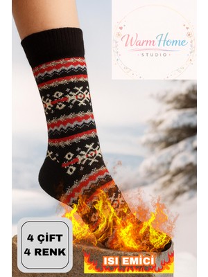 Warmhome Studio 4’lü Desenli Kışlık Çorap Seti (4 Çift, 4 Desen) – Jakarlı Kalın Örme