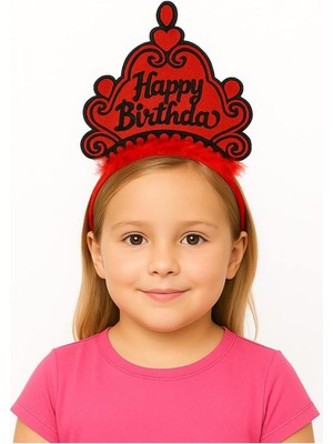 Kırmızı Happy Birthday Prenses Tacı – Doğum Günü Taç Aksesuarı
