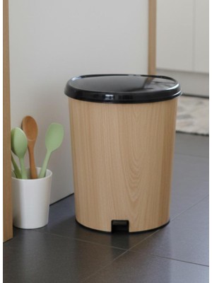 abnturk Ultra Lux Kalite Pedallı Çöp Kovası 20 Litre Grande Ahşap Desen Içinde Çıkabilen Extra Kovası Mevcut 39X32