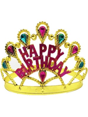 Altın Renk Happy Birthday Yazılı Doğum Günü Tacı 60 cm