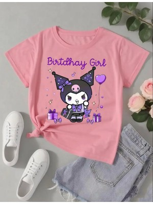 Punix Kids Punıx Kids Özel Seri Birtdhay Gırl Kuromi Baskılı %100 Pamuk Şık Kız Çocuk T-Shırt