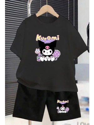 Punix Kids Punıx Kids Özel Seri Kuromi Cute Baskılı %100 Pamuk Kız Çocuk Kısa Kollu Yazlık T-Shırt Şort Takımı