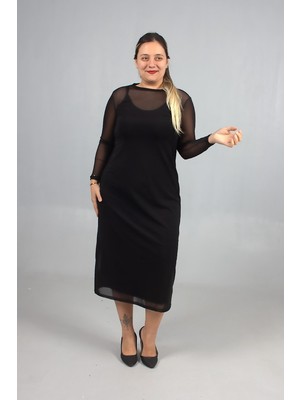 Truva Xxl Büyük Beden 2’li Askılı Candy Kumaş Üzeri Tül Elbise