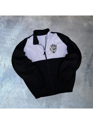 Marsilyan- Unisex Uzun Kollu Paraşüt Kumaş Rüzgarlik - Siyah