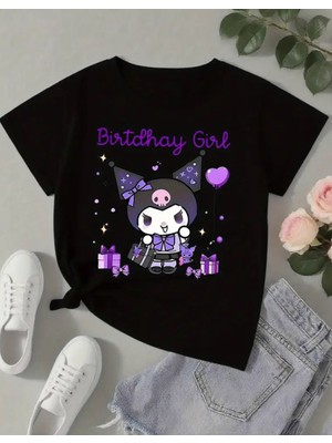 Punix Kids Punıx Kids Özel Seri Birtdhay Gırl Kuromi Baskılı %100 Pamuk Şık Kız Çocuk T-Shırt