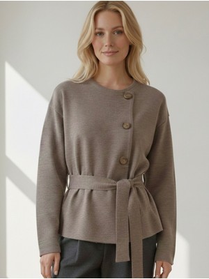 Vaniza Düğme Detaylı Kuşaklı Triko Hırka