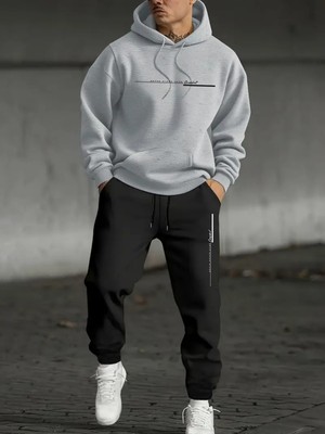 Bellanova Erkek Günlük Mektup Baskılı Kapüşonlu ve Eşofman Altı Takımı