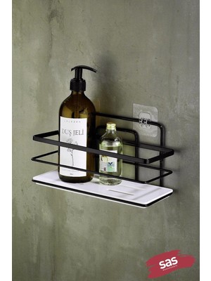 Hype Store Sas Haus Yapışkanlı Ömür Boyu Paslanmaz Ayarlanabilir Raf Banyo Düzenleyici Şampuanlık Beyaz Siyah L