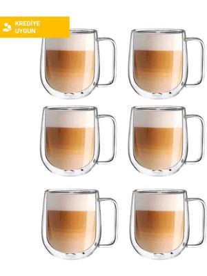 6 Adet Latte Kahve Çay Bardagı 250 ml 6 Adet Cam Pipet