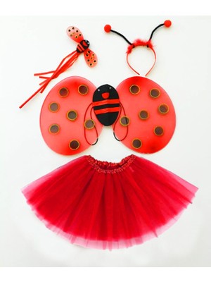 Urfakent Bilişim Kırmızı Uğur Böceği Kostüm Seti - Tütü, Kanat, Taç, Asa