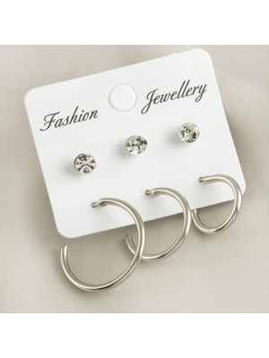 Linarx 6 Adet Boru Taşlı Halka Küpe 1,5-2-2,5 cm