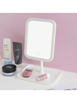 urfakent bilişim ve medya danışmanlık Buffer® Dokunmatik LED Işıklı Kare Makyaj Aynası – Altı Organizer Kaseli, Ayarlanabilir Aydınlatmalı Masaüstü Makyaj ve Cilt Bakım Aynası