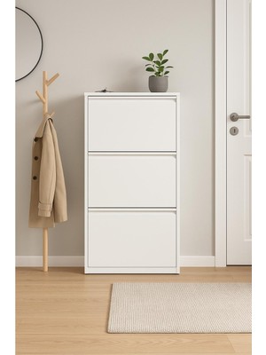 Htm Yapı Kalite Metal Ayakkabılık 3 Kapaklı Beyaz