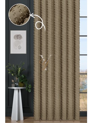 Yunilla Linda Fon Perde V-6002-S Sütlü Kahve Simli