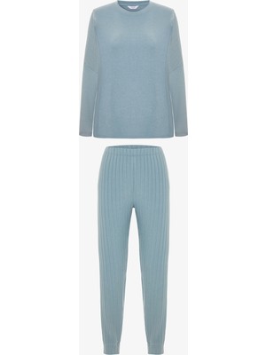 Penti Gri Chill Time Kayık Yaka Termal Etkili Pijama Takımı