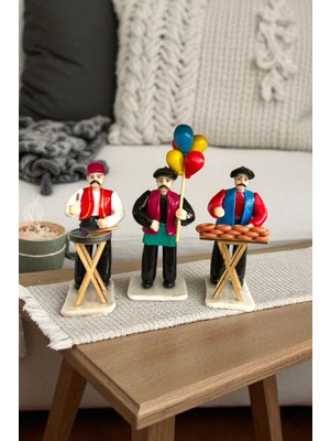 Figürart El Yapımı Sokak Satıcıları 3’lü Biblo Seti –macuncu,simitçi,baloncu