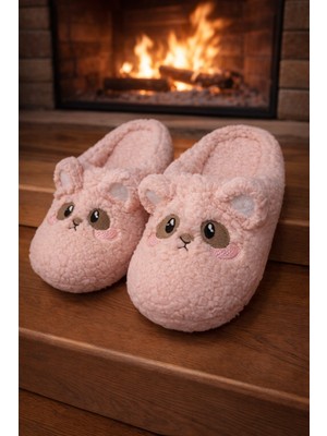 ModaFrato Teddy Bear Kadın Ev Terliği Kışlık Terlik Kauçuk Ses Yapmayan Taban