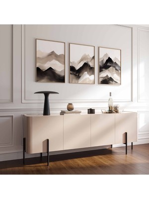 Pam Studio Bej Kahverengi Dağ Manzaralı 3’lü Poster Seti – Modern Soyut Doğa Duvar Tablosu