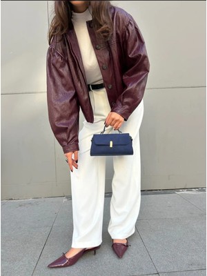 Özüm Takı Çanta Kadın Küçük Boy Süet El ve Omuz Çantası Lacivert