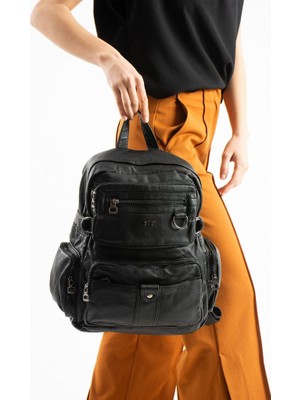 Baginn Y.s.deri Kadın Sırt Çantası 35*25 cm Vegan Deri Yıkama Suni Deri Yumuşak Doku Günlük Çanta Su Itici