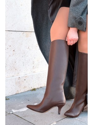 I Love Shoes Celmira Kadın Topuklu Çizme Kahverengi Mat Deri