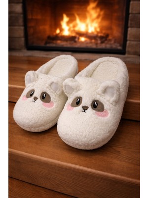 ModaFrato Teddy Bear Kadın Ev Terliği Kışlık Terlik Kauçuk Ses Yapmayan Taban