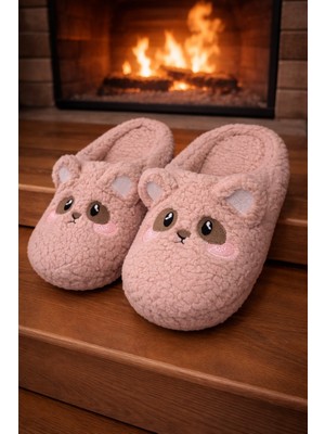 ModaFrato TEDDY BEAR Kadın Ev Terliği Kışlık Terlik Kauçuk Ses Yapmayan Taban